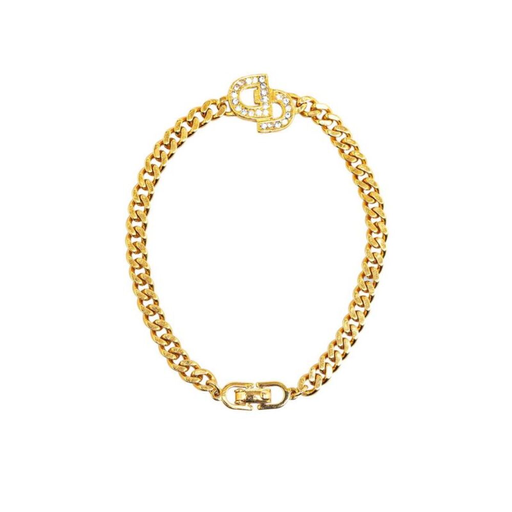 Pre Loved Dior  CD Chain Necklace in GoldTone Metal with Rhinestones - Picture 3 of 5